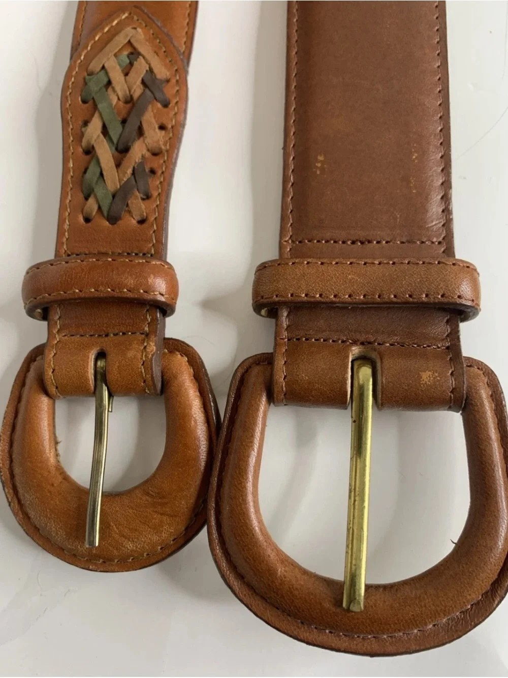 2 Vintage All Week Long Belts Leather USA Southwestern Size 32/ M Braided Accent